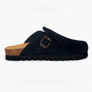 Plakton Bogey Black Suede Clogs